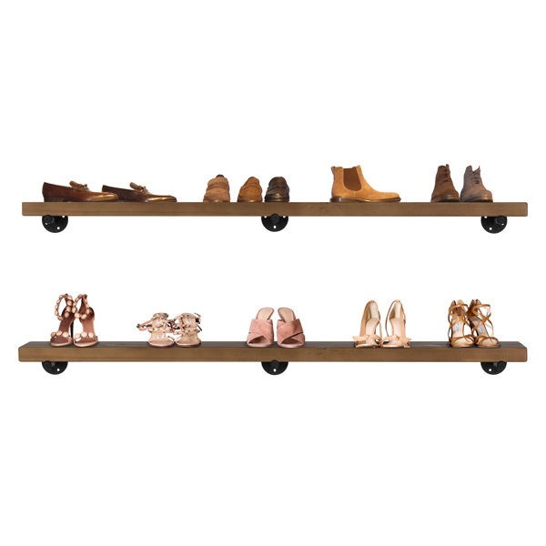 Loon Peak® 60" Industrial Rustic Wood Wall Shelf Espresso Real Wooden Shelving 2 Set Wayfair